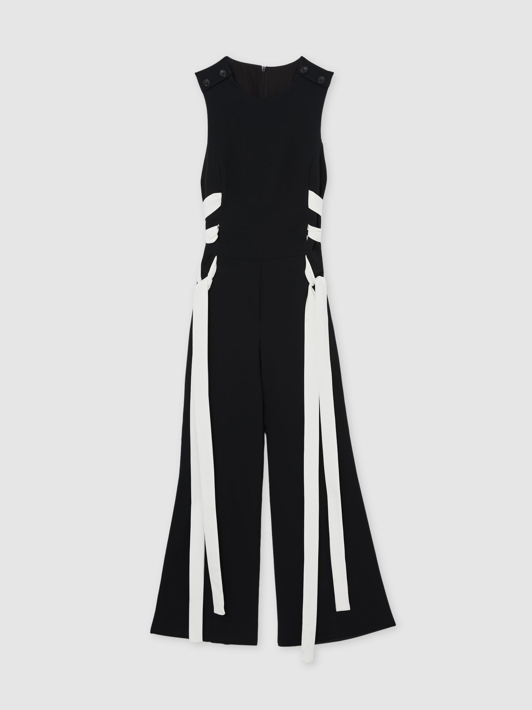 Reiss Lace-Up Side Wide-Leg Jumpsuit In Navy/White