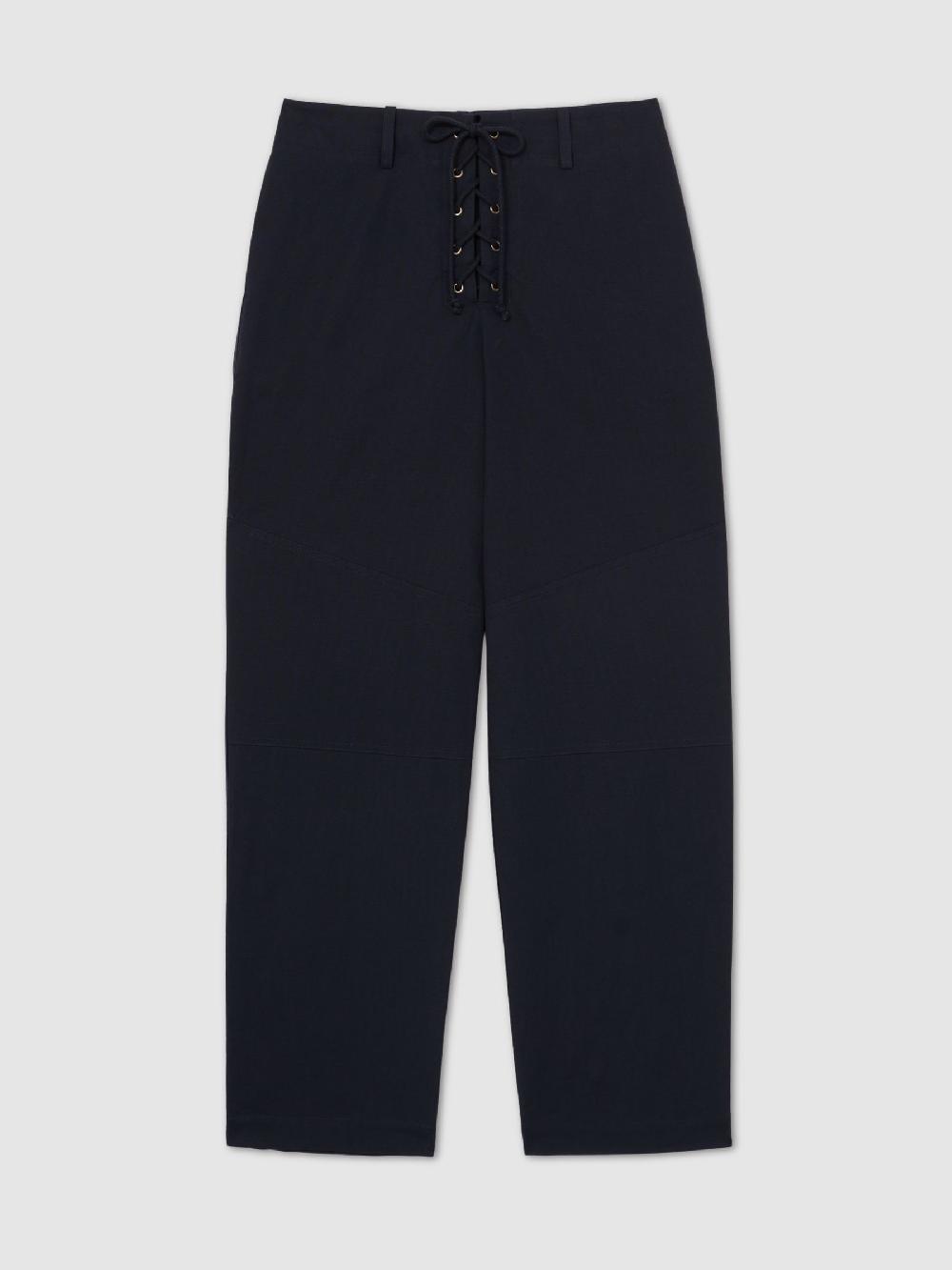 Reiss Lace-up Tapered Trousers In Navy