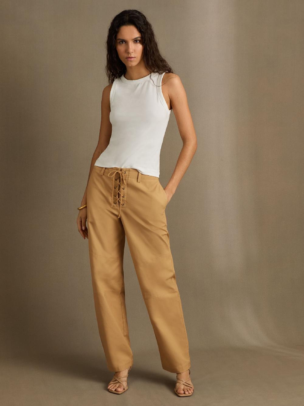 Reiss Lace-up Tapered Trousers In Tan