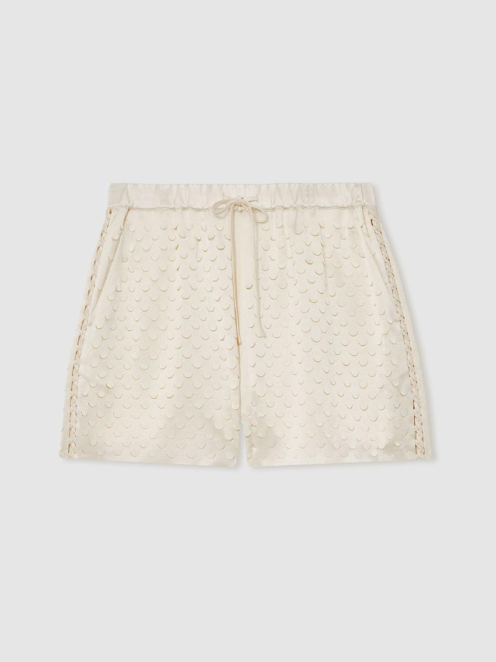 Reiss Laser Cut Drawstring Shorts In White