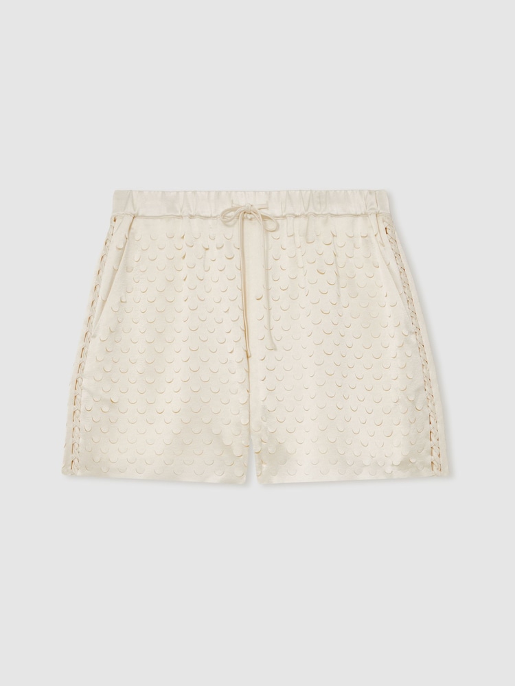reiss Laser Cut Drawstring Shorts in White