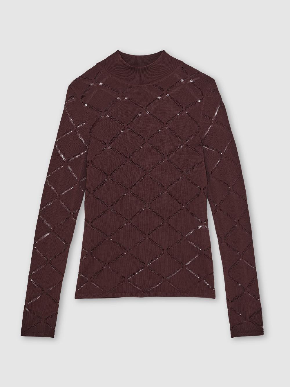 Reiss Laser-Cut Funnel-Neck Knit Top In Burgundy