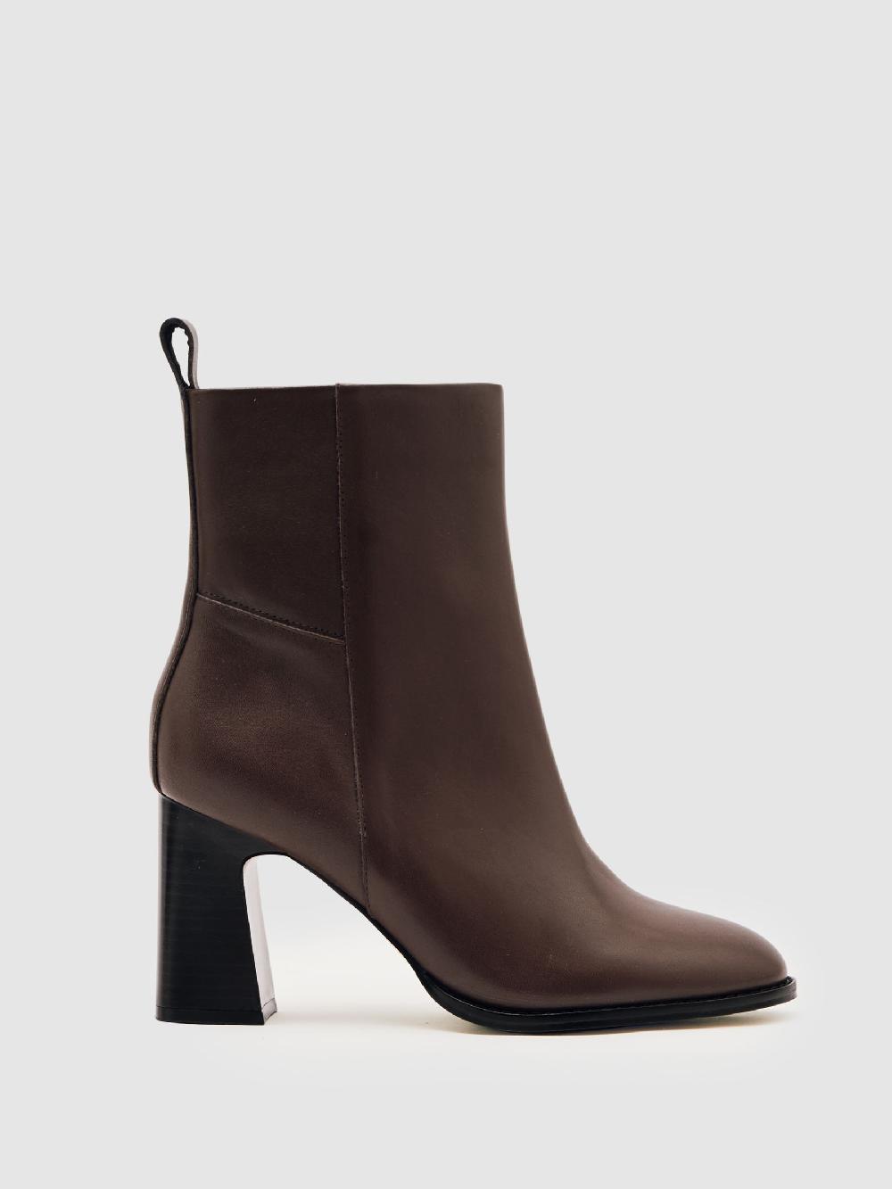 Reiss Leather Block-Heel Ankle Boots In Brown