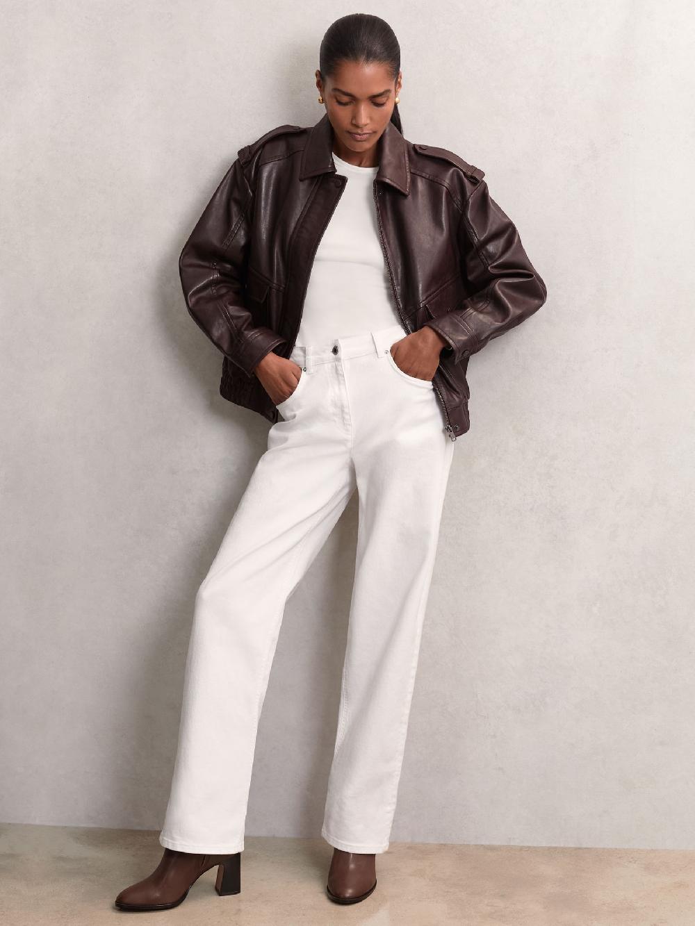 Reiss Leather Block-Heel Ankle Boots In Brown