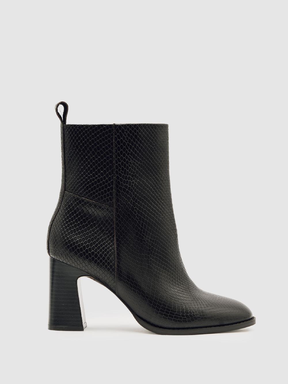 Reiss Leather Block-Heel Ankle Boots In Snake