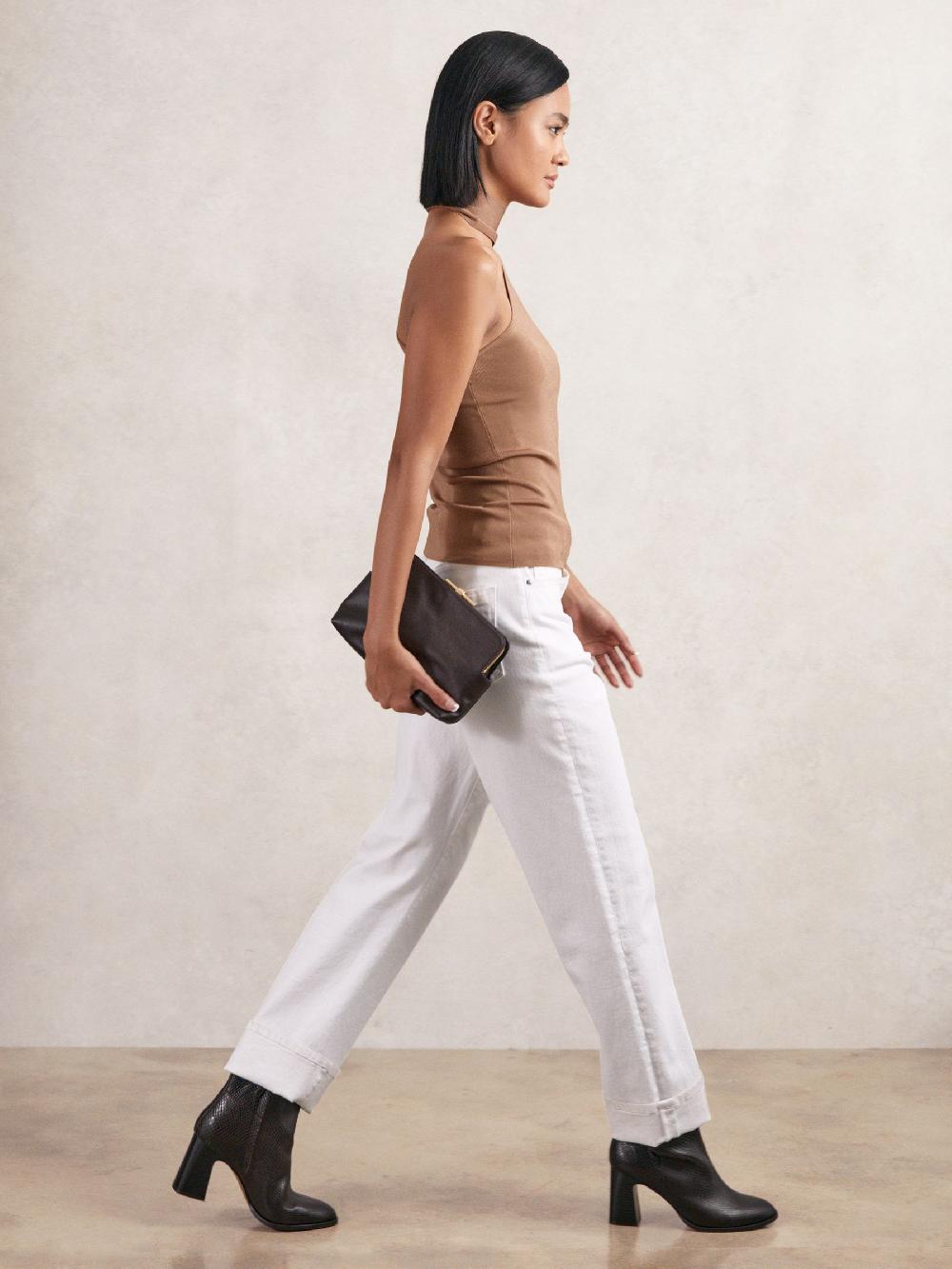 Reiss Leather Block-Heel Ankle Boots In Snake