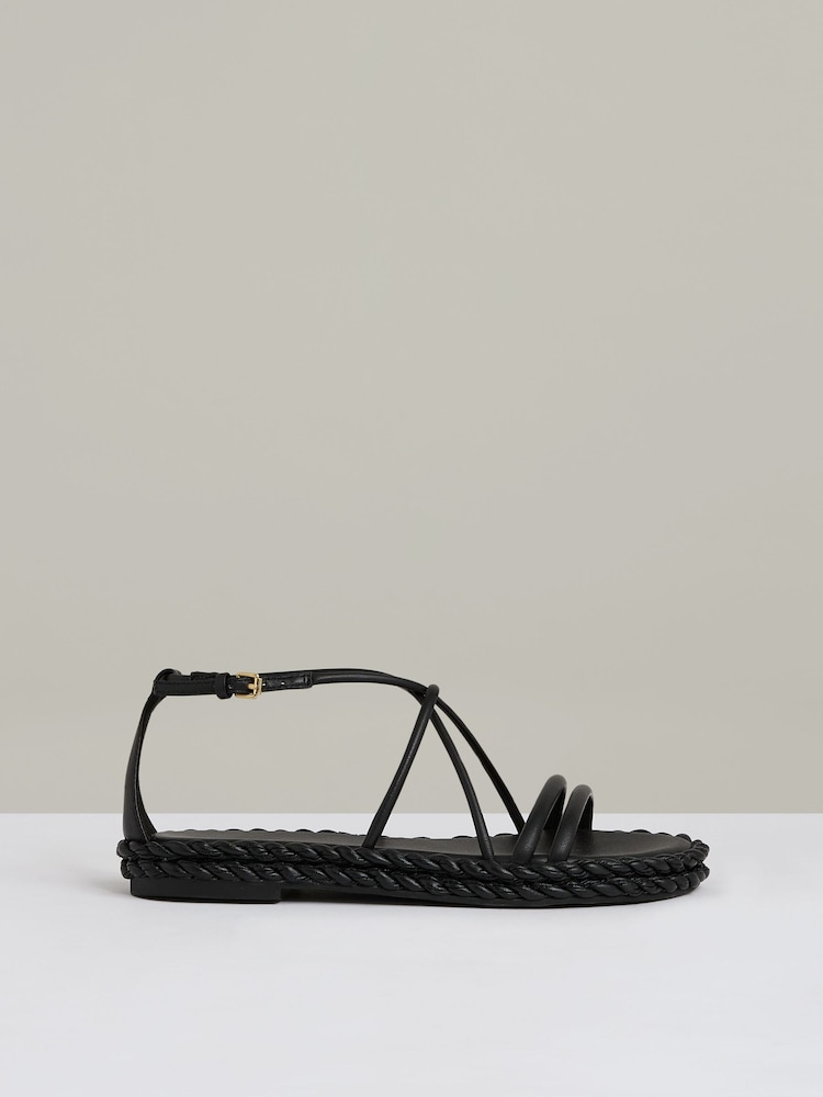 reiss Leather Braided Flat Sandals in Black