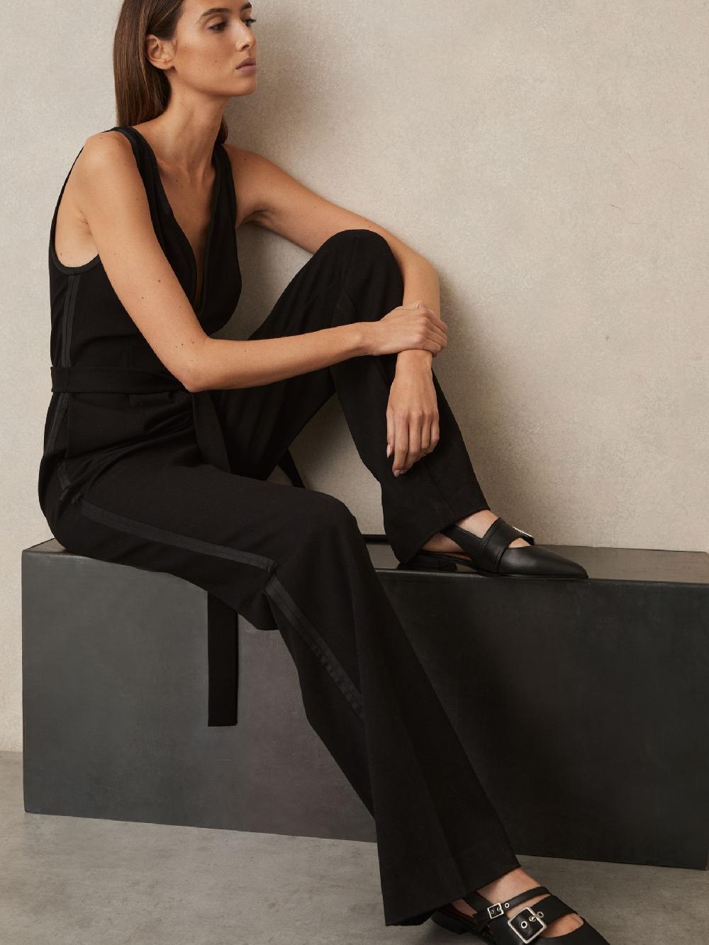 Reiss Leather Buckle-Strap Flat Mules In Black