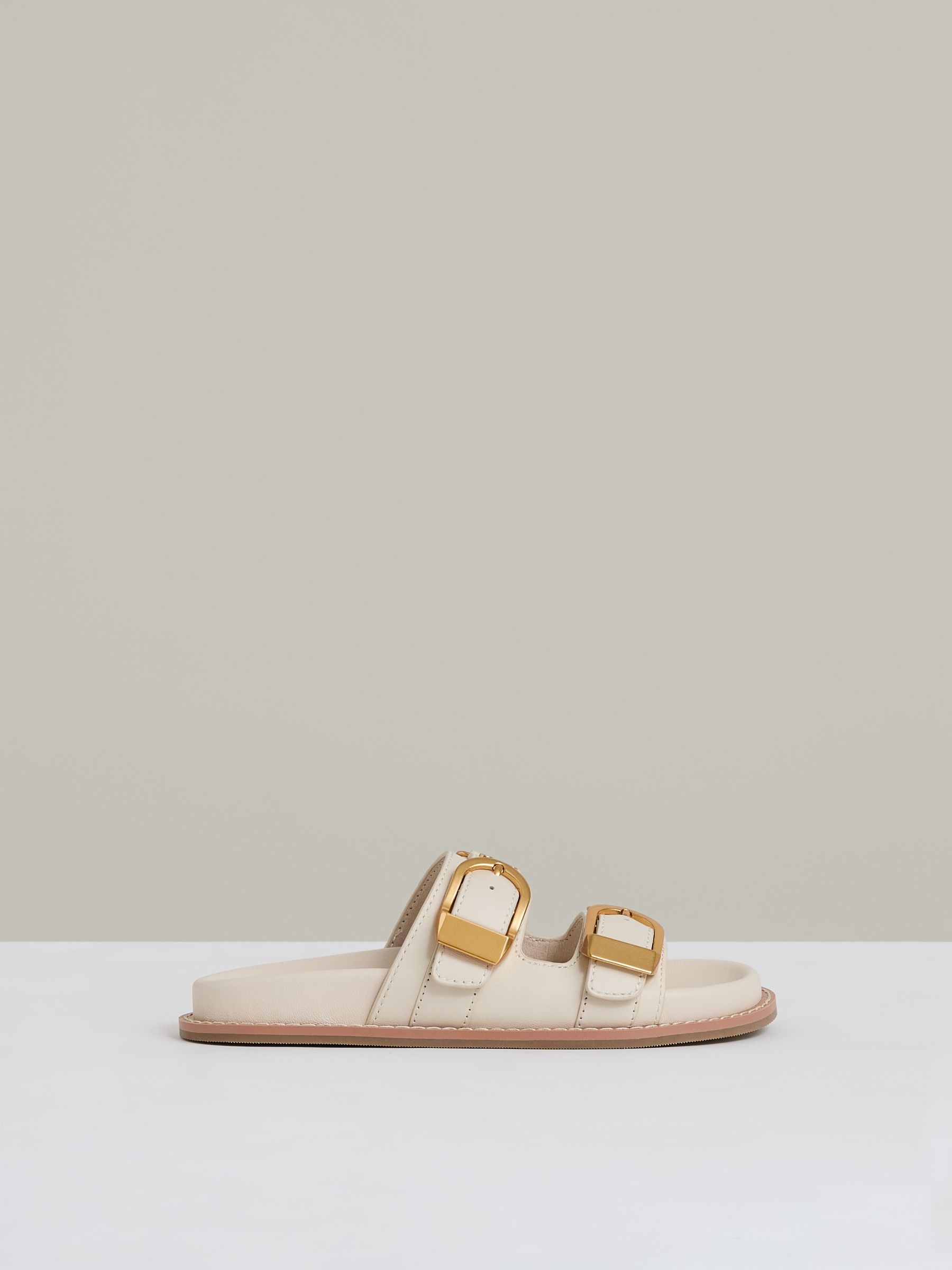 Reiss Leather Buckled Slip-On Sandals In Off White