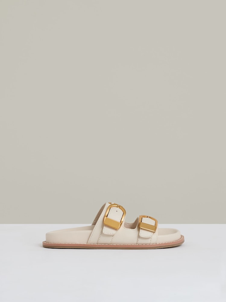 reiss Leather Buckled Slip-On Sandals in Off White