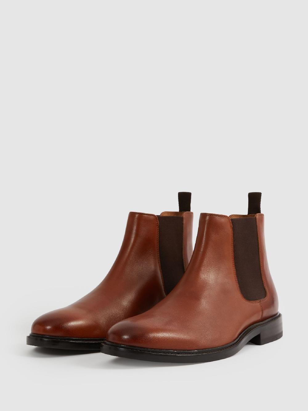 Reiss Leather Chelsea Boots In Light Tan