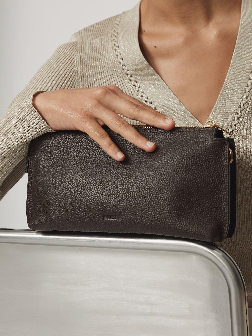 Reiss Leather Double-Pouch Crossbody Bag In Brown