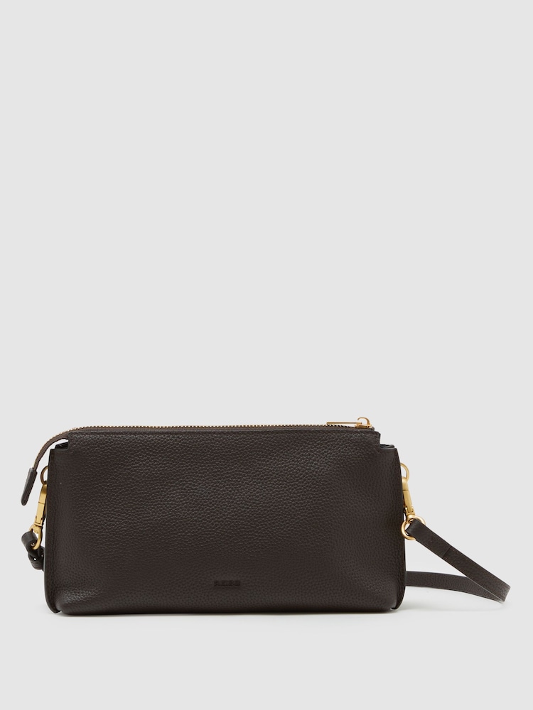 reiss Leather Double-Pouch Crossbody Bag in Brown