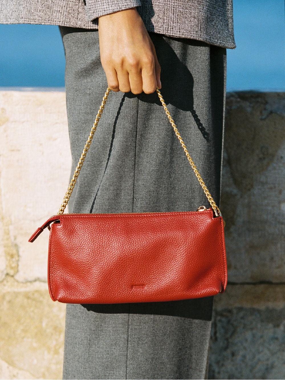 Reiss Leather Double-Pouch Crossbody Bag In Red