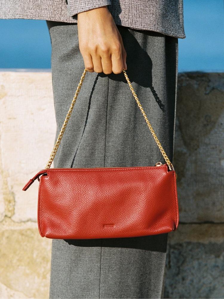 reiss Leather Double-Pouch Crossbody Bag in Red