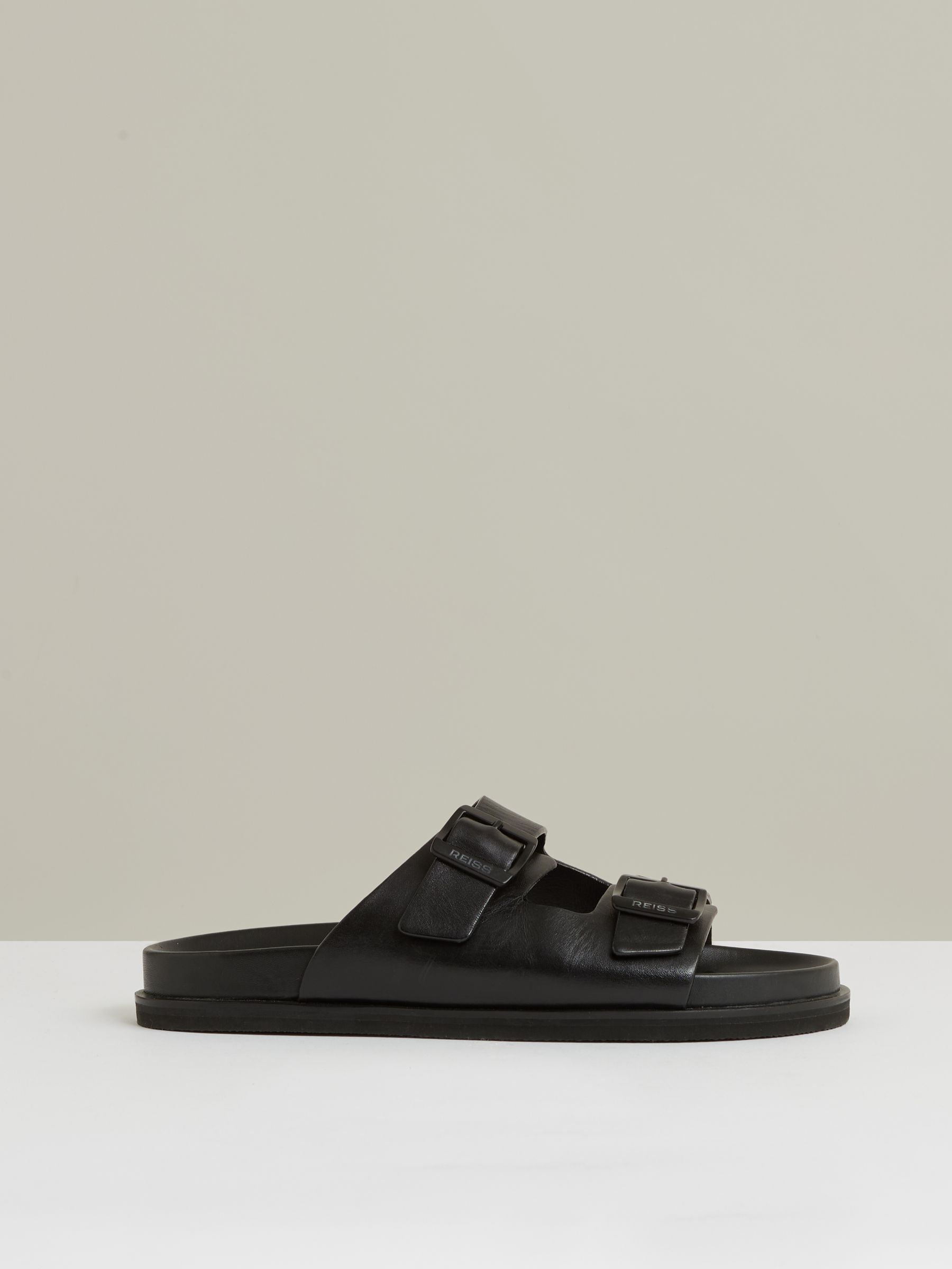 Reiss Leather Double-Strap Sandals In Black