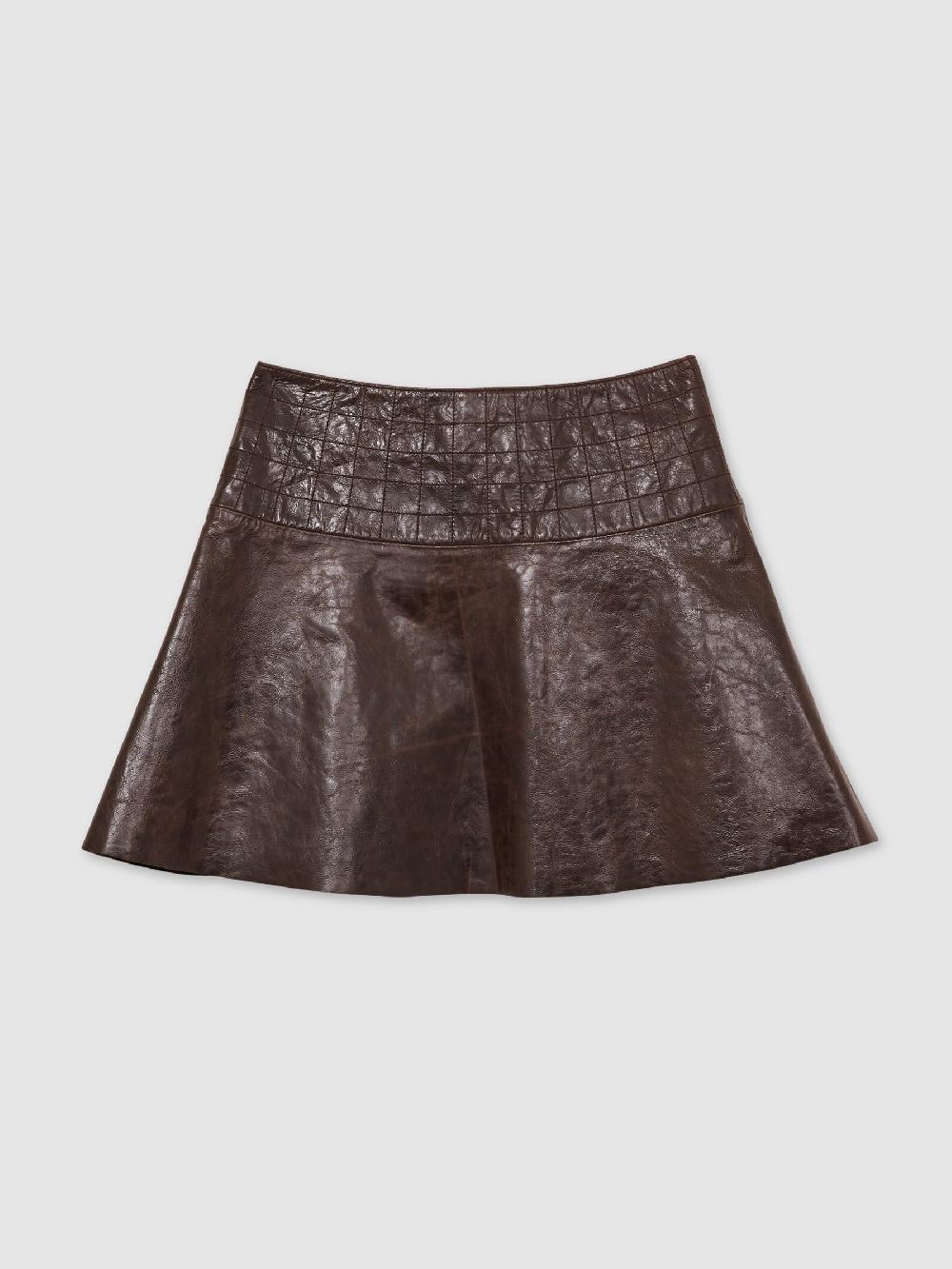 Reiss Leather Flared Mini Skirt In Chocolate