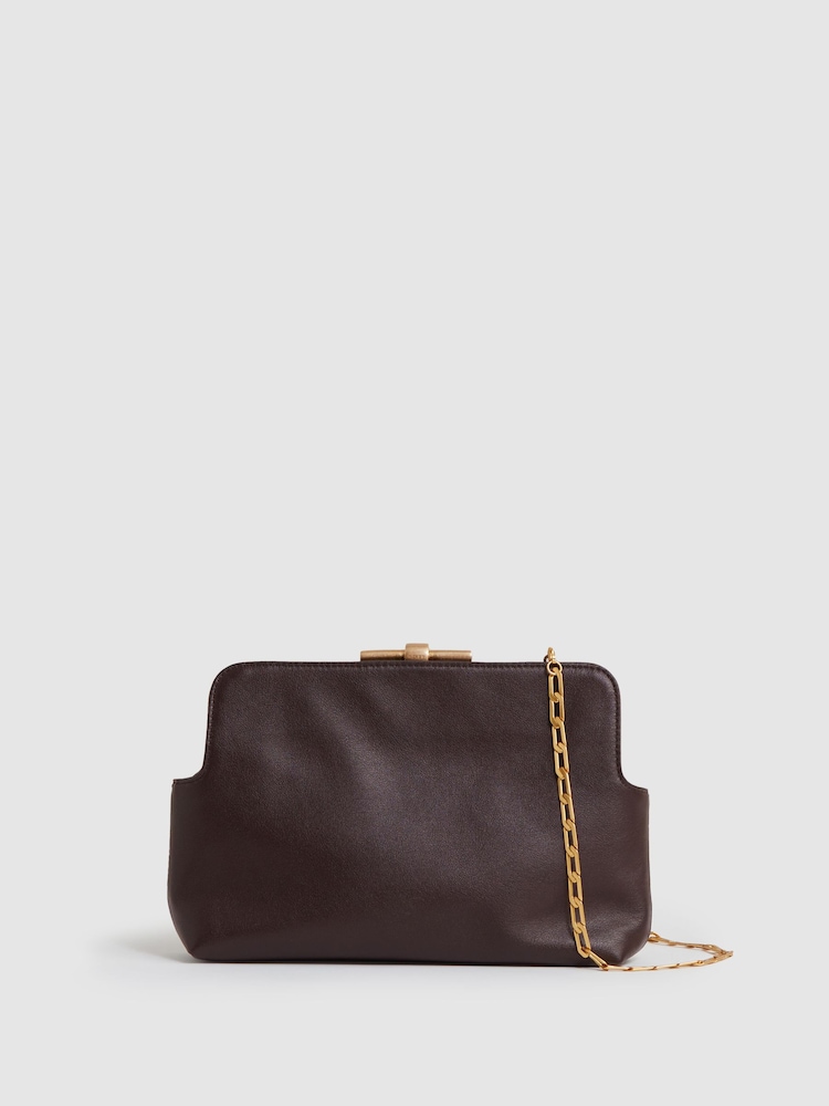 reiss Leather Frame Clutch Bag in Burgundy