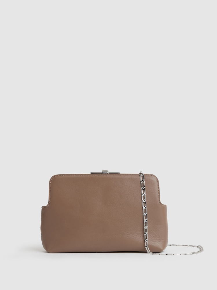 reiss Leather Frame Clutch Bag in Neutral