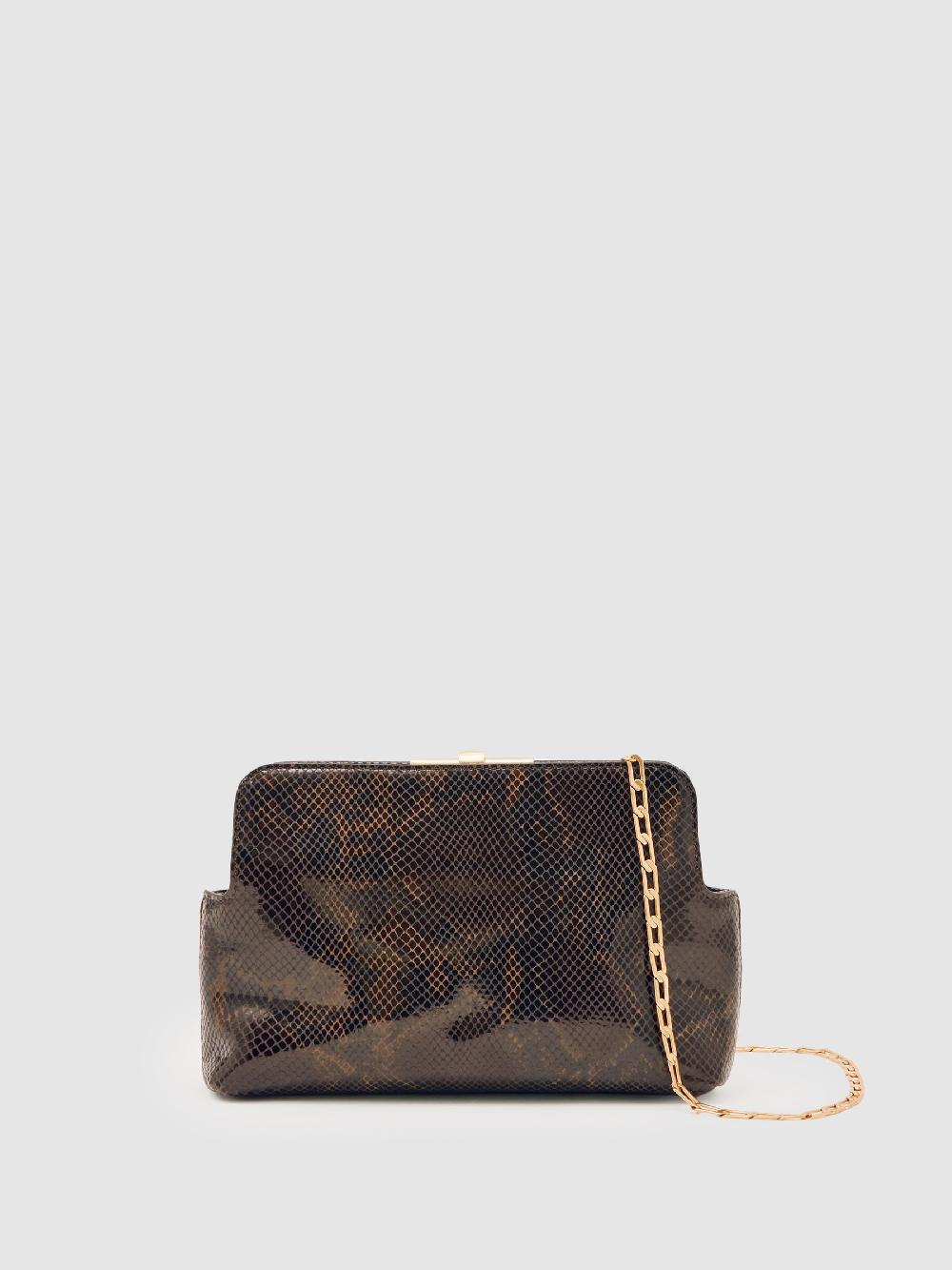 Reiss Leather Frame Clutch Bag In Snake
