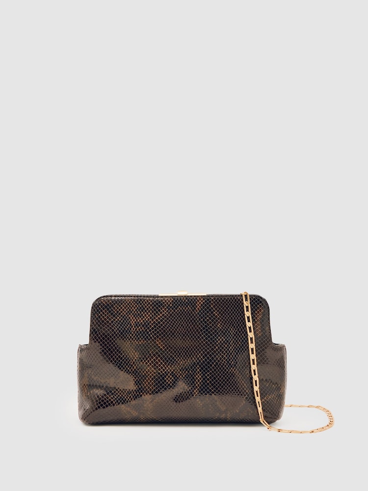 reiss Leather Frame Clutch Bag in Snake