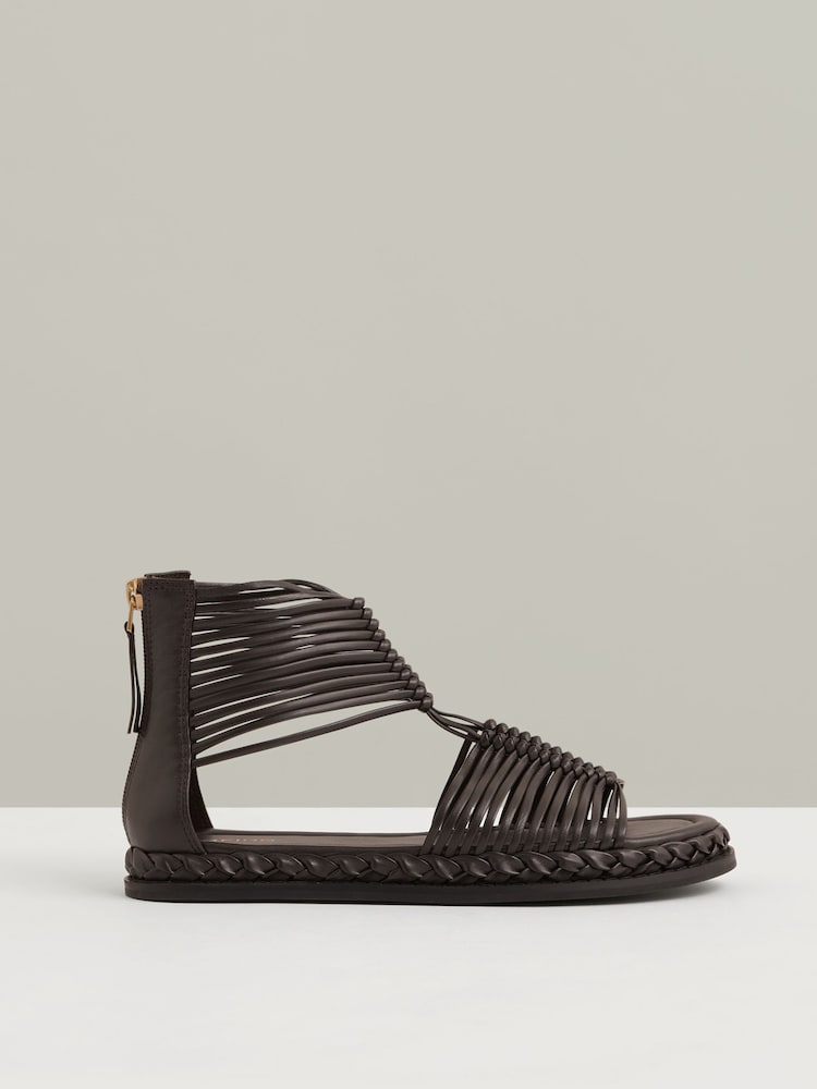 reiss Leather Gladiator Sandals in Chocolate