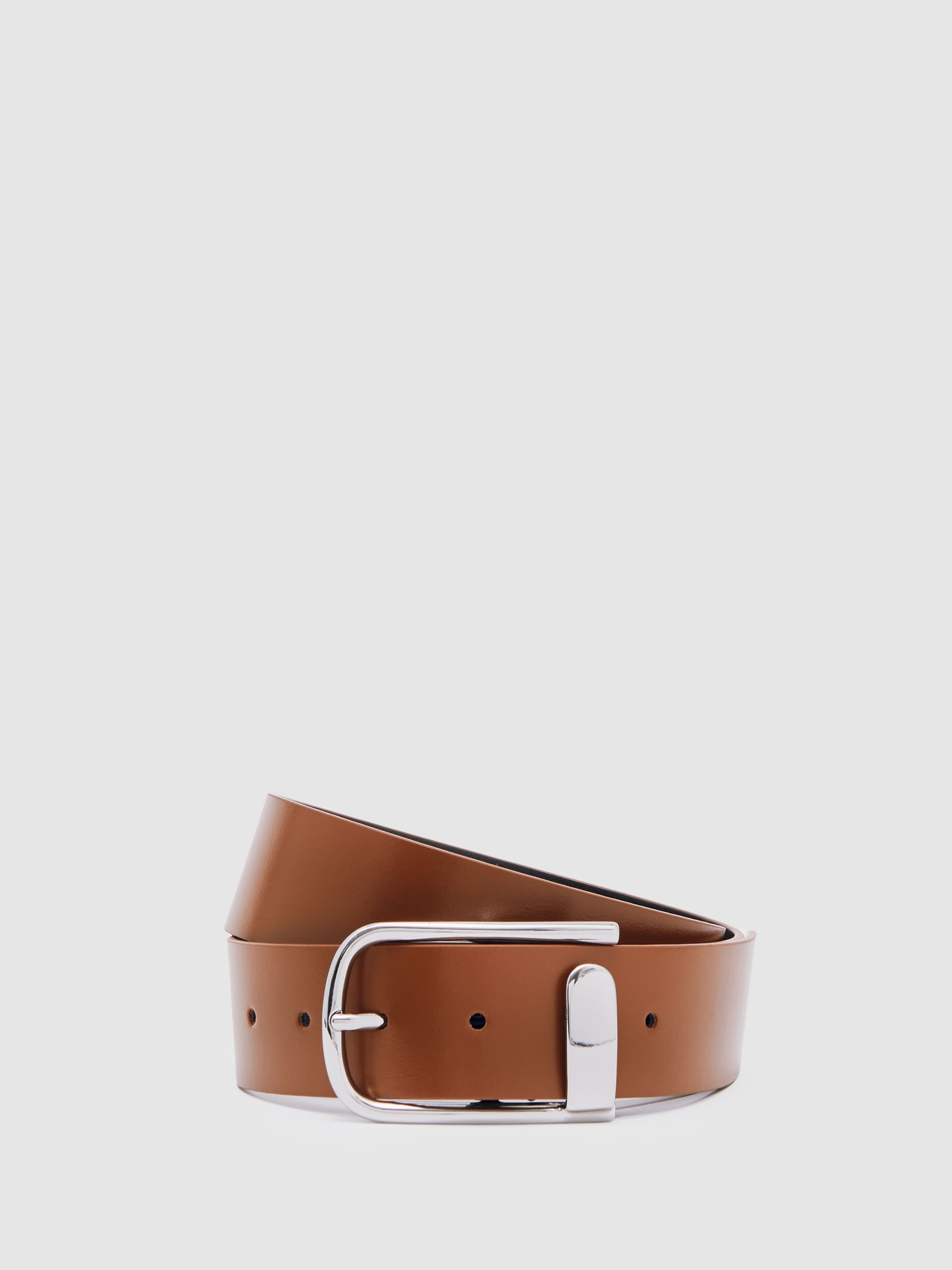 Reiss Leather Half-Keeper Belt In Tan Sliver