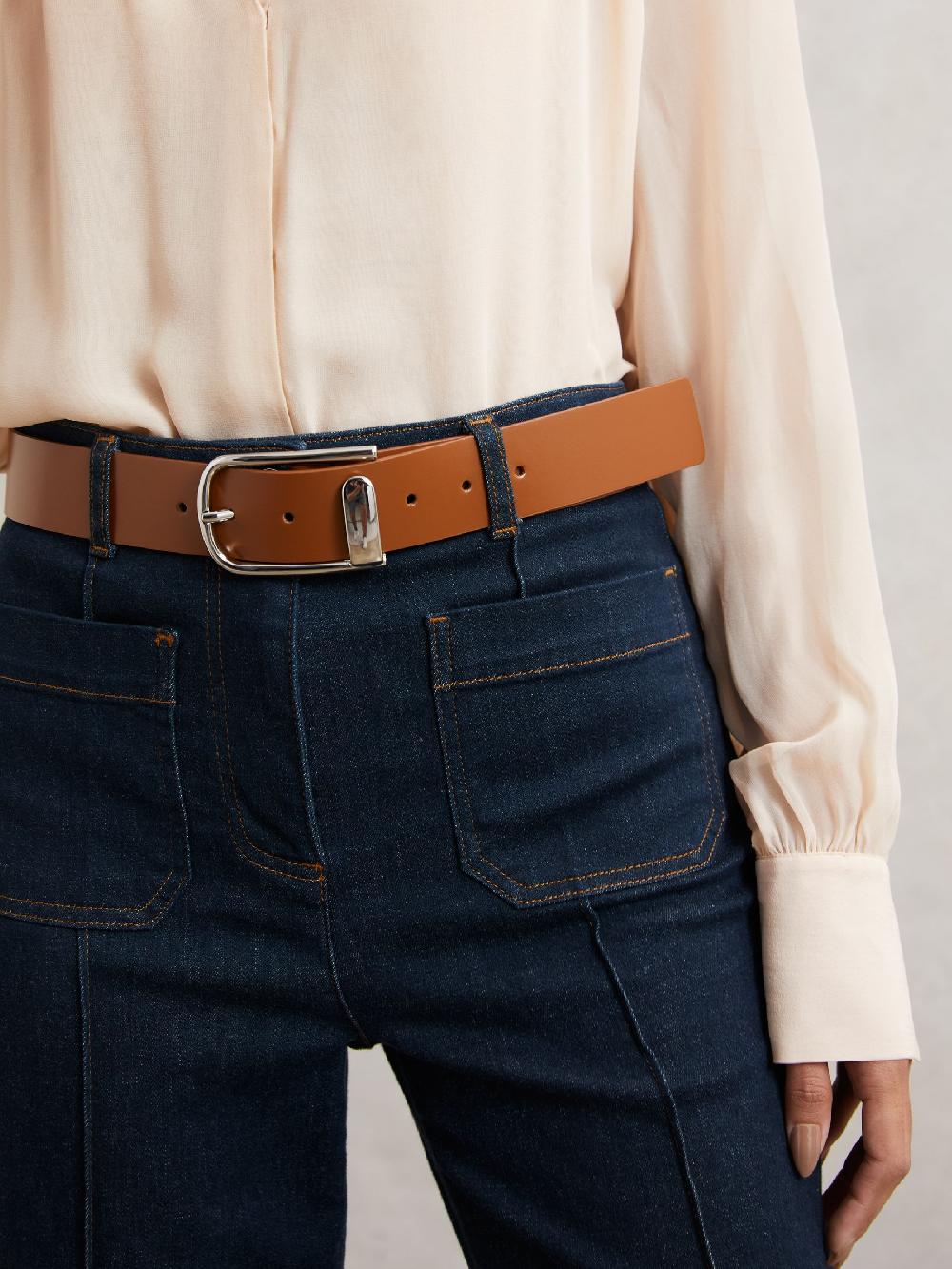 Reiss Leather Half-Keeper Belt In Tan Sliver