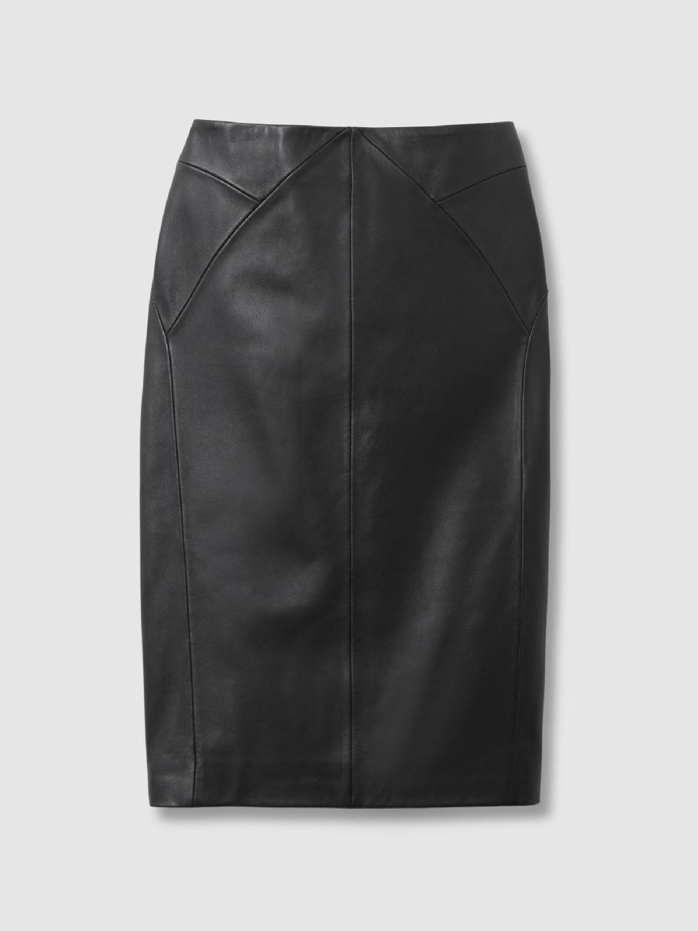 Reiss Leather High Rise Midi Skirt In Black