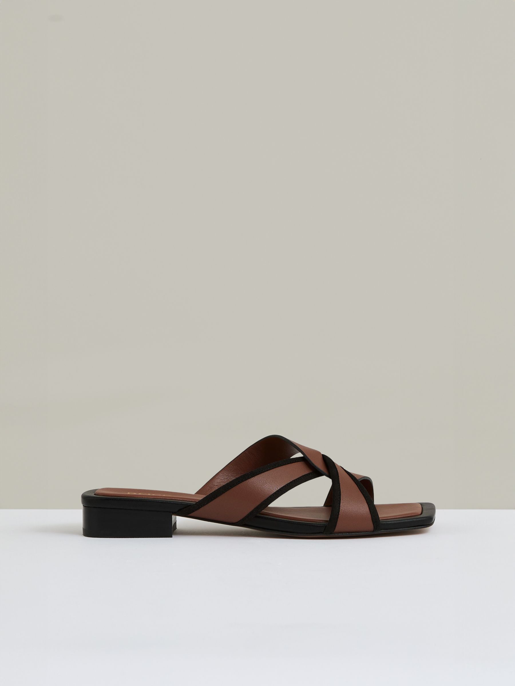 Reiss Leather Link-Strap Slip-On Sandals In Tan