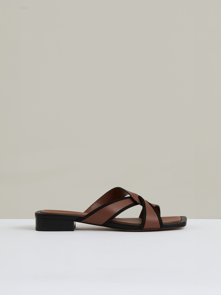 reiss Leather Link-Strap Slip-On Sandals in Tan