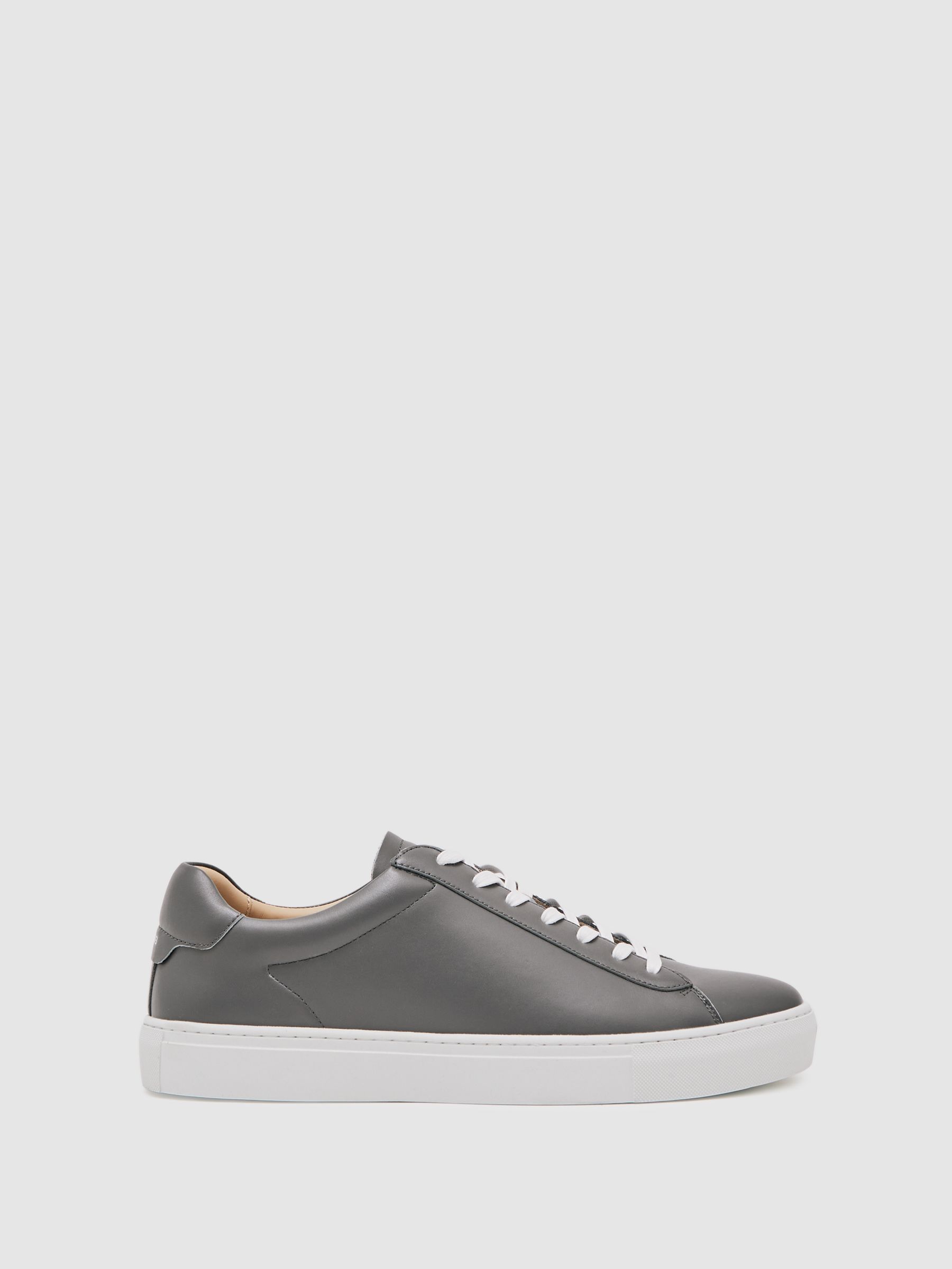 Reiss Leather Low-Top Trainers In Graphite Grey