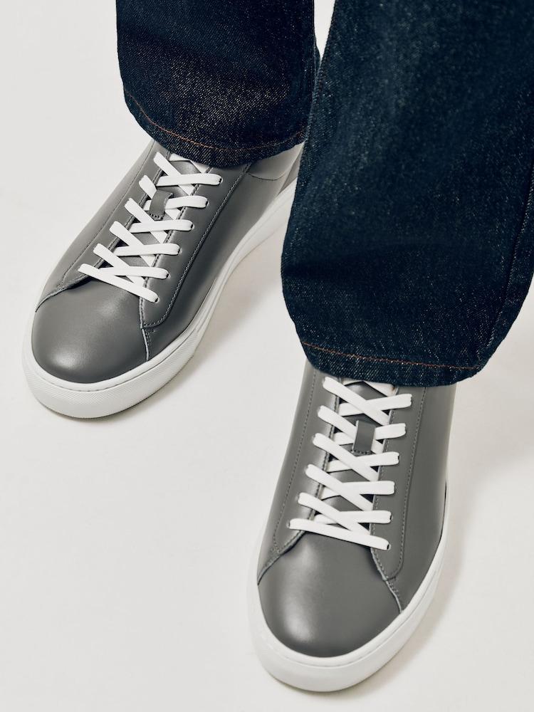 reiss Leather Low-Top Trainers in Graphite Grey