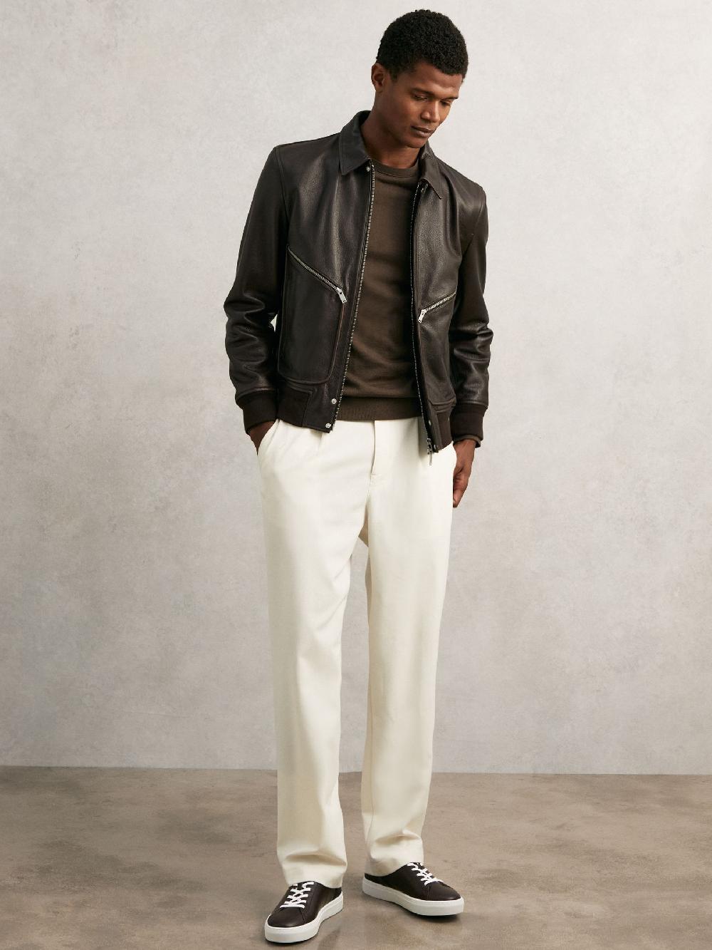 Reiss Leather Low-Top Trainers In Plum Purple