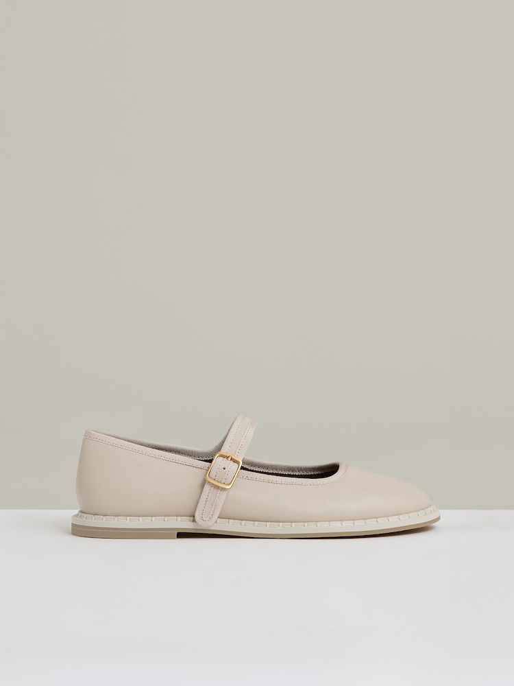 reiss Leather Mary-Jane Shoes in Off White