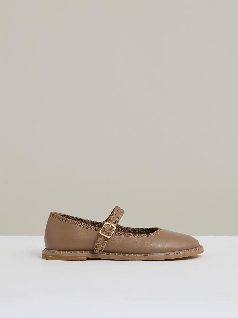 Reiss Leather Mary-Jane Shoes In Taupe