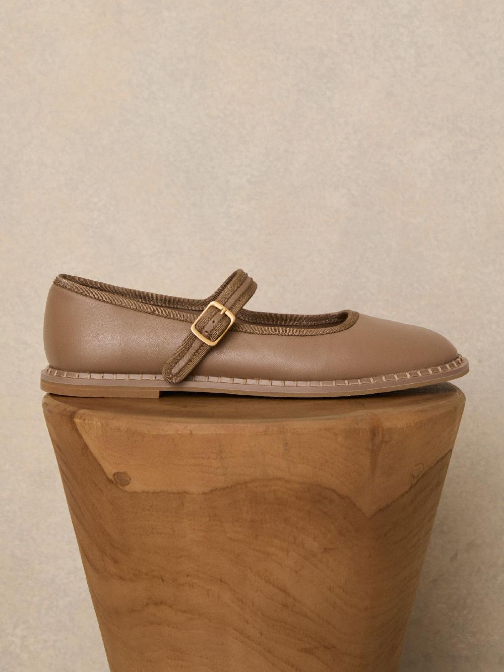 Reiss Leather Mary-Jane Shoes In Taupe