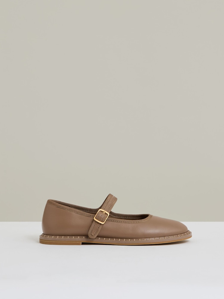 reiss Leather Mary-Jane Shoes in Taupe