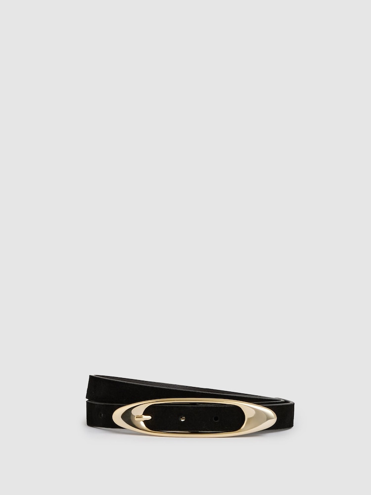 reiss Leather Oval-Buckle Belt in Black