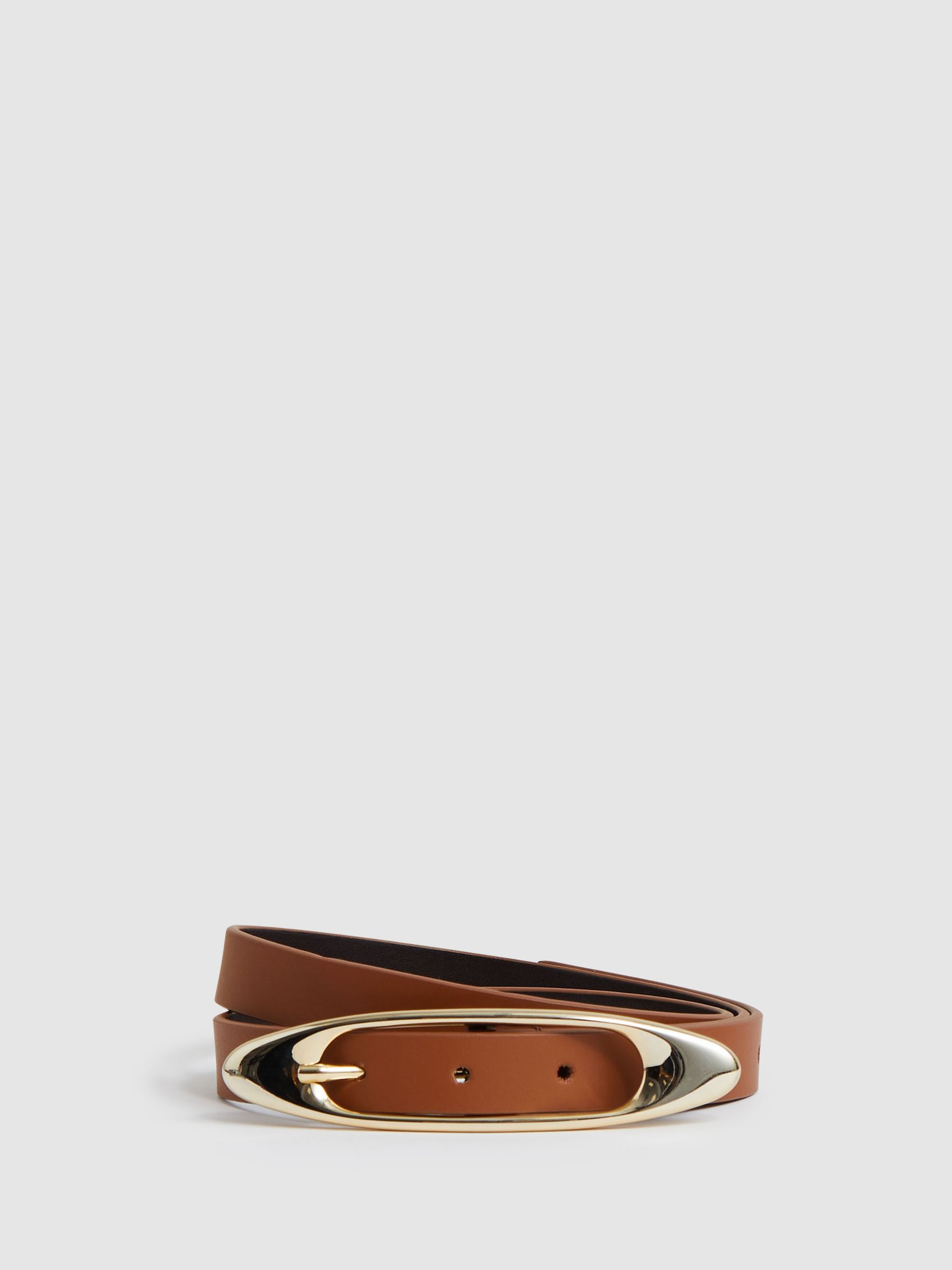 Reiss Leather Oval-Buckle Belt In Tan