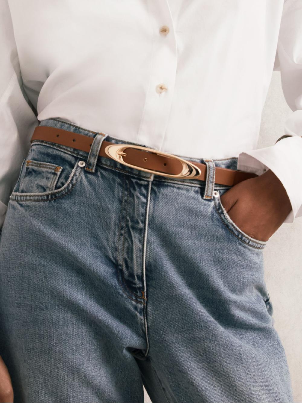 Reiss Leather Oval-Buckle Belt In Tan