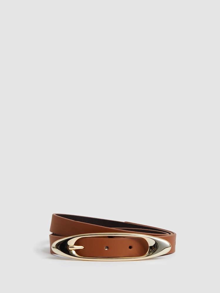 reiss Leather Oval-Buckle Belt in Tan