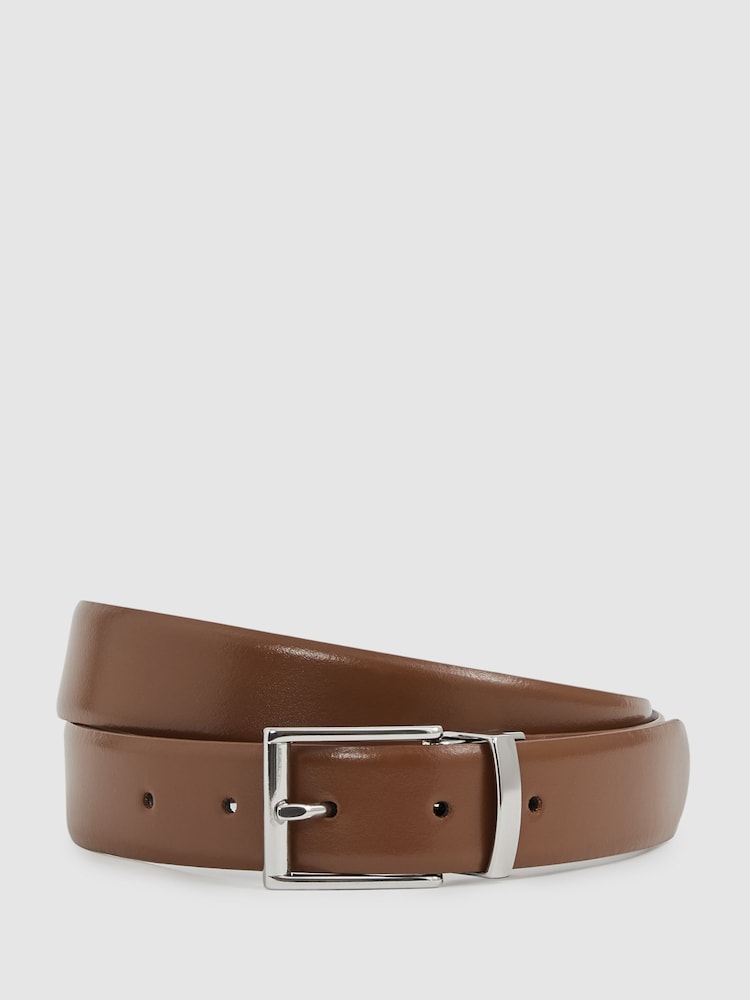 reiss Leather Reversible Belt in Tan/Dark Brown