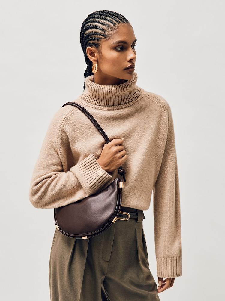 reiss Leather Rope Strap Shoulder Bag in Oxblood