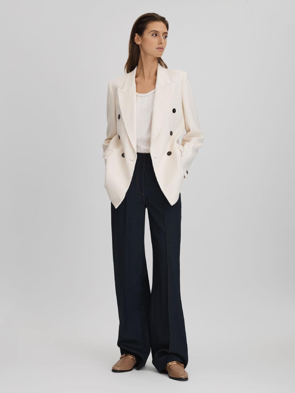 Reiss Leather Rounded Loafers In Nude