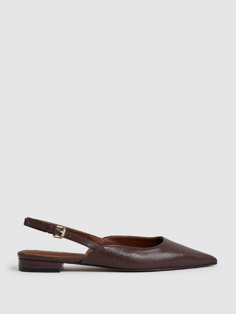 Reiss Leather Slingback Ballet Flats In Chocolate