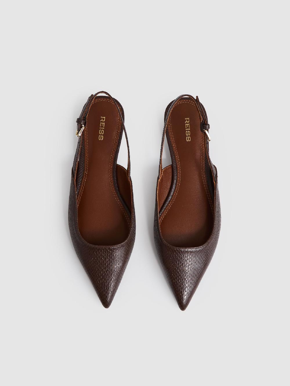 Reiss Leather Slingback Ballet Flats In Chocolate