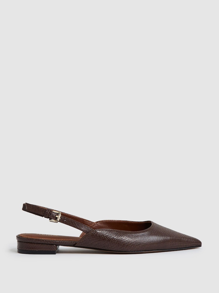 reiss Leather Slingback Ballet Flats in Chocolate