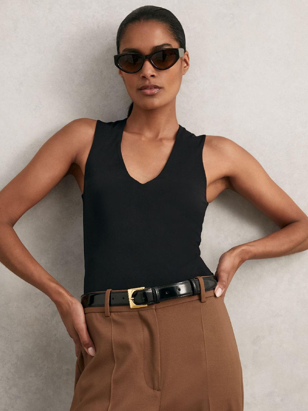 Reiss Leather Square-Buckle Belt In Black