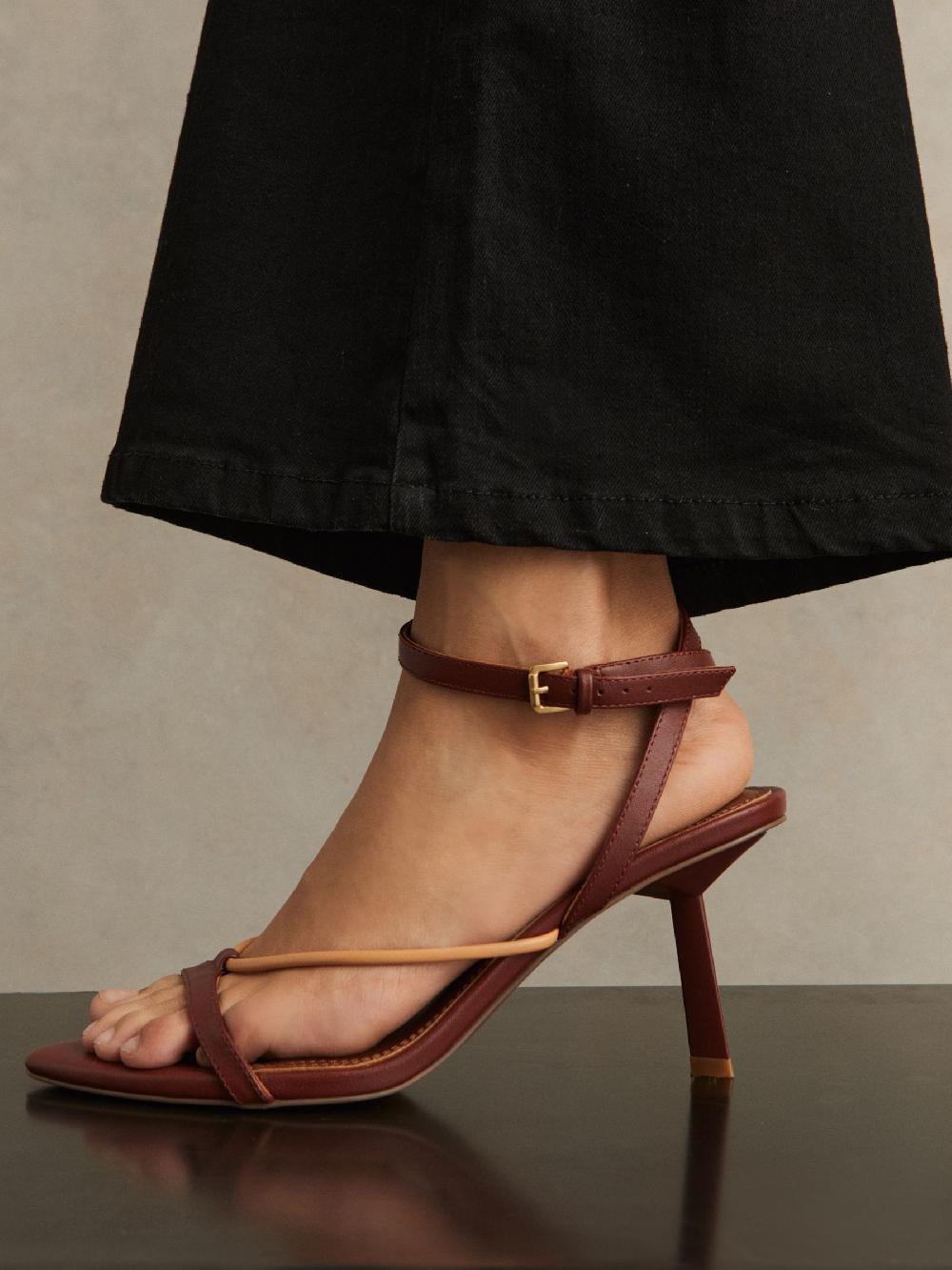 Reiss Leather Strappy Heeled Sandals In Tan